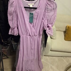 Lavender V-Neck Long Dress